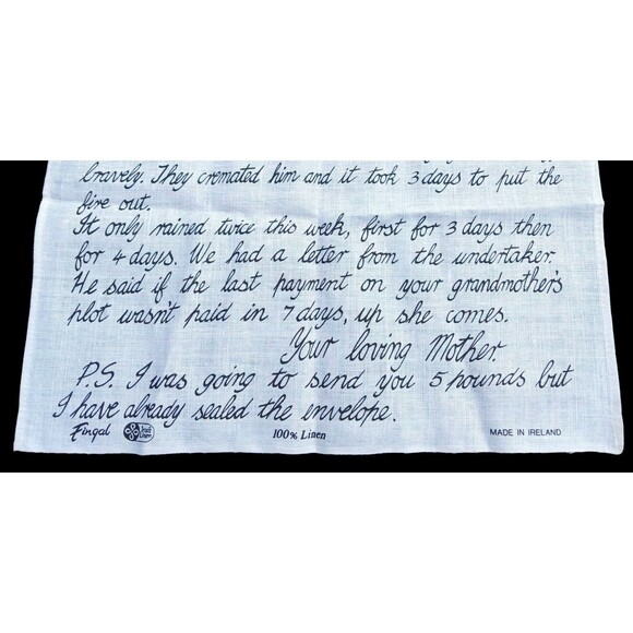 VTG Fingal Humorous MOTHERS LETTER Irish Linen Tea Towel /Wall Hanging Ireland - Picture 4 of 7